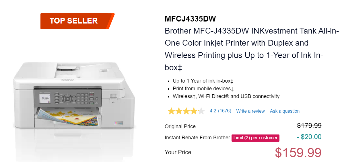 Brother MFC-J4335DW best budget printer with scanner