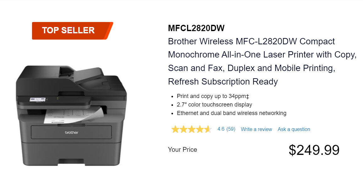 Brother Wireless MFC-L2820DW best midrange monochrome printer with scanner