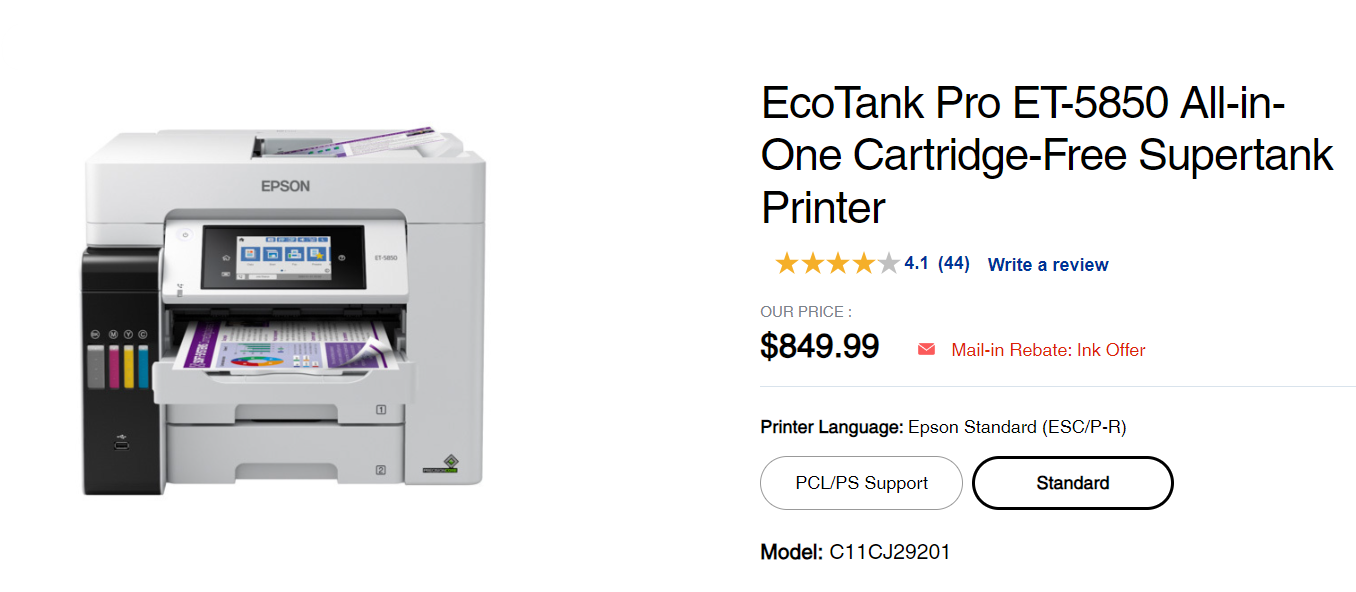 EcoTank Pro ET-5850 Best fax printer for high volume faxing