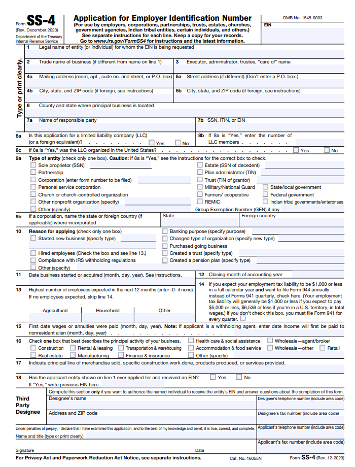 updated IRS form SS4