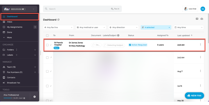 How to use OCR manually in a specific fax