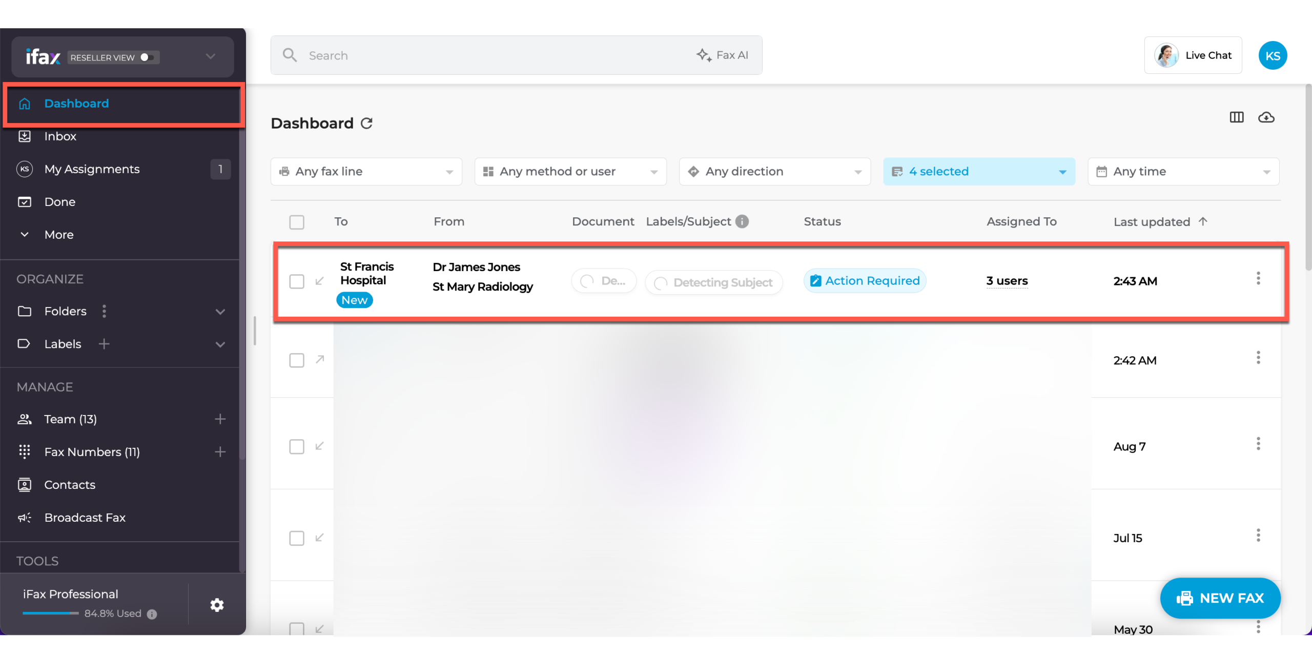 How to use OCR manually in a specific fax