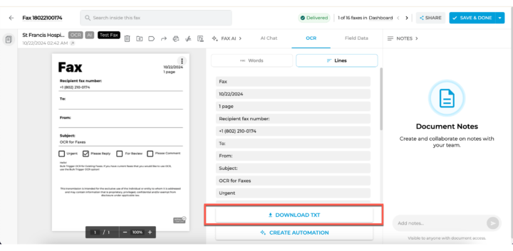 How to use OCR manually in a specific fax