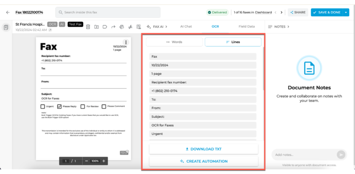 How to use OCR manually in a specific fax