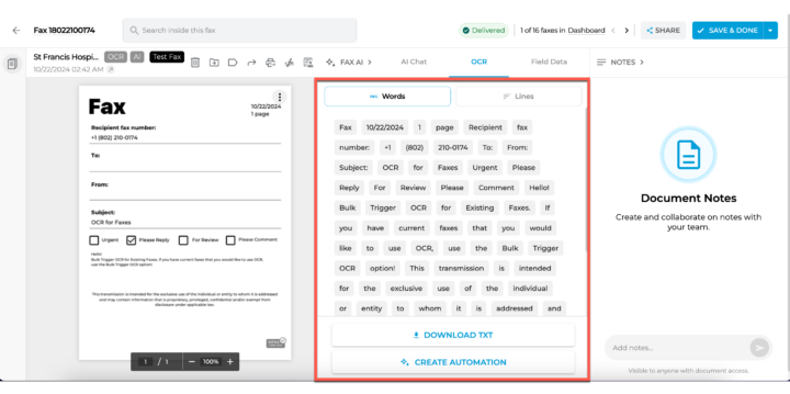 How to use OCR manually in a specific fax