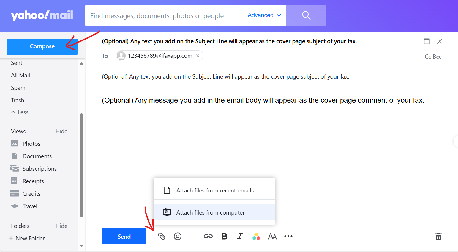 send fax from yahoo email for free