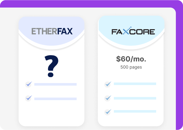 FaxCore vs EtherFAX available plans