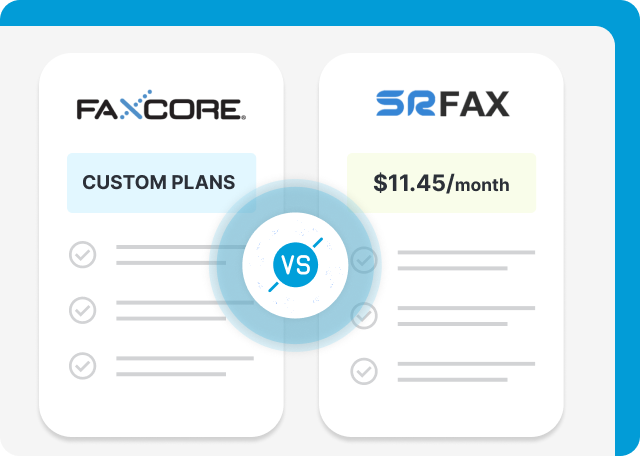 FaxCore offers custom plans while SRFax starts at 11.45 USD