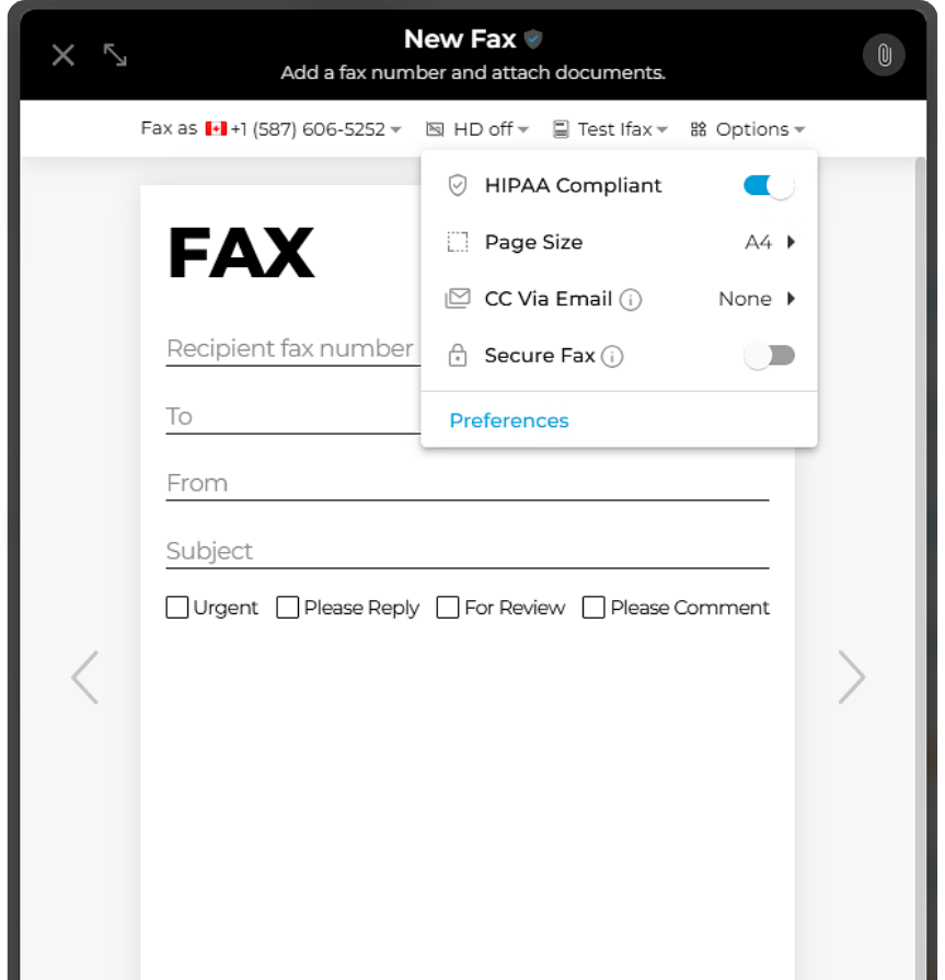 updated New Fax menu iFax Web