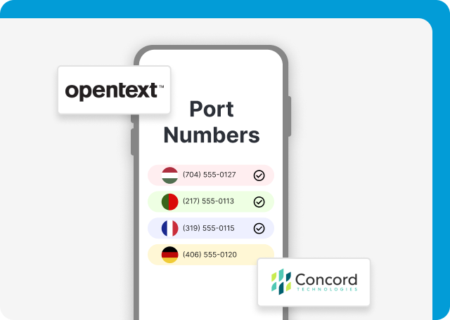 Concord and Opentext supports fax numbers and number porting