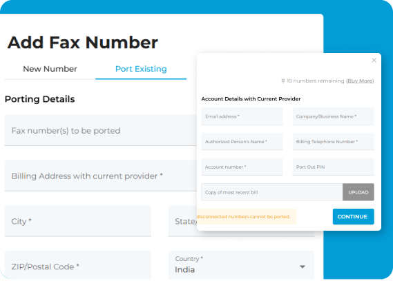 Fax Number Selection