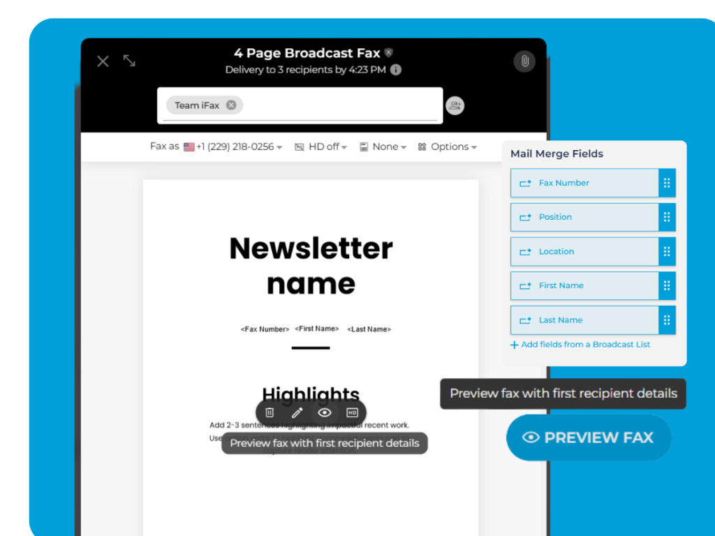 Quickly Preview Broadcast Fax With Mail Merge Fields