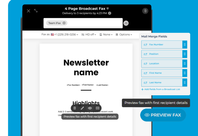 Quickly Preview Broadcast Fax With Mail Merge Fields