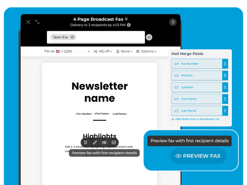 Quickly Preview Broadcast Fax With Mail Merge Fields